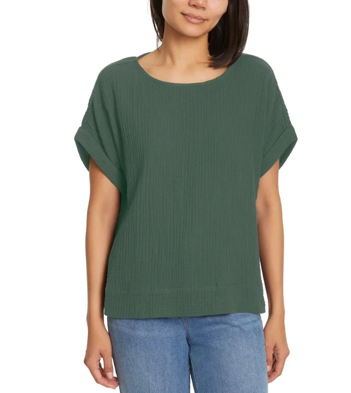 Gloria Vanderbilt Women’s Short Sleeve Cotton Gauze Pullover, Green, Medium, New