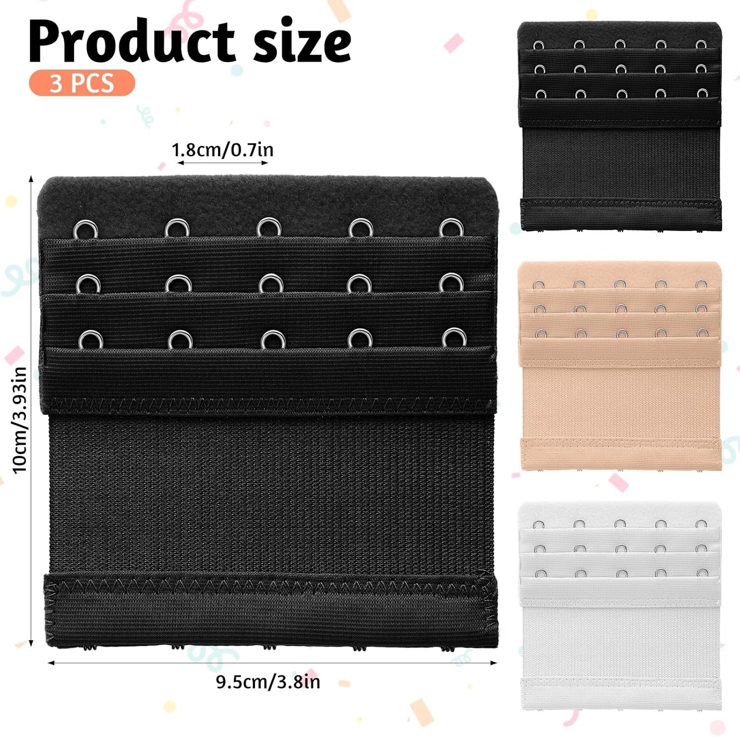 3 Pcs Women’s Bra Extenders 5 Hooks 3 Rows Women Elastic Bra Extender