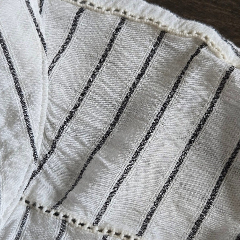 Soft Surroundings 2X White Black Stripe Rayon Boho Tunic Dolman Sleeve Top