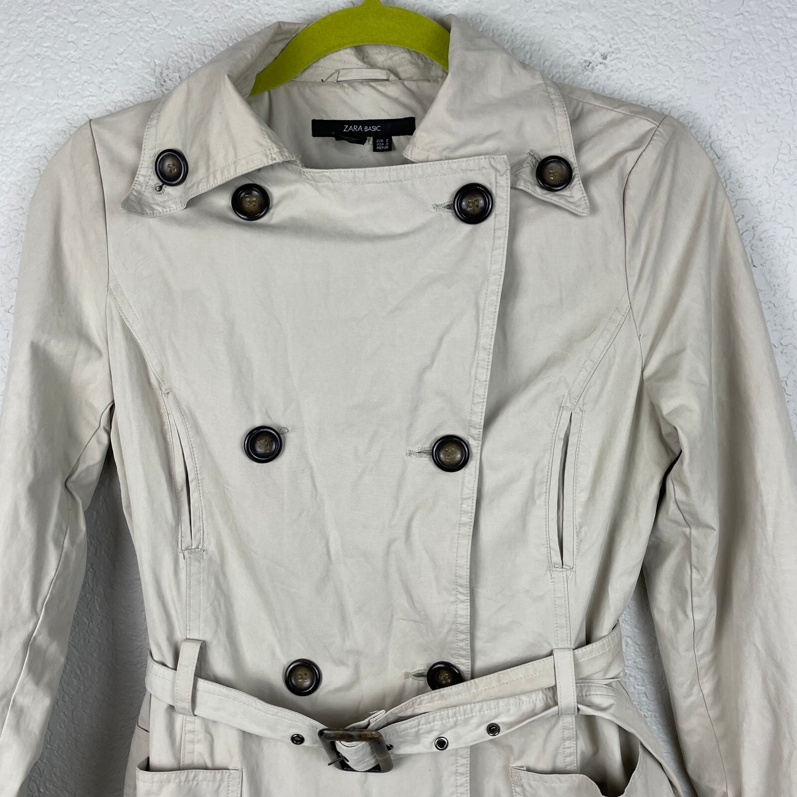 Zara Basic Trench Coat Womens Small Tan Classic Preppy Old Money Outdoor Chic