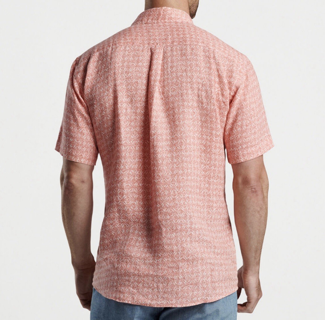 Peter Millar Clay Rose Sandblast Linen Short Sleeve Button Up Sport Shirt XL Red