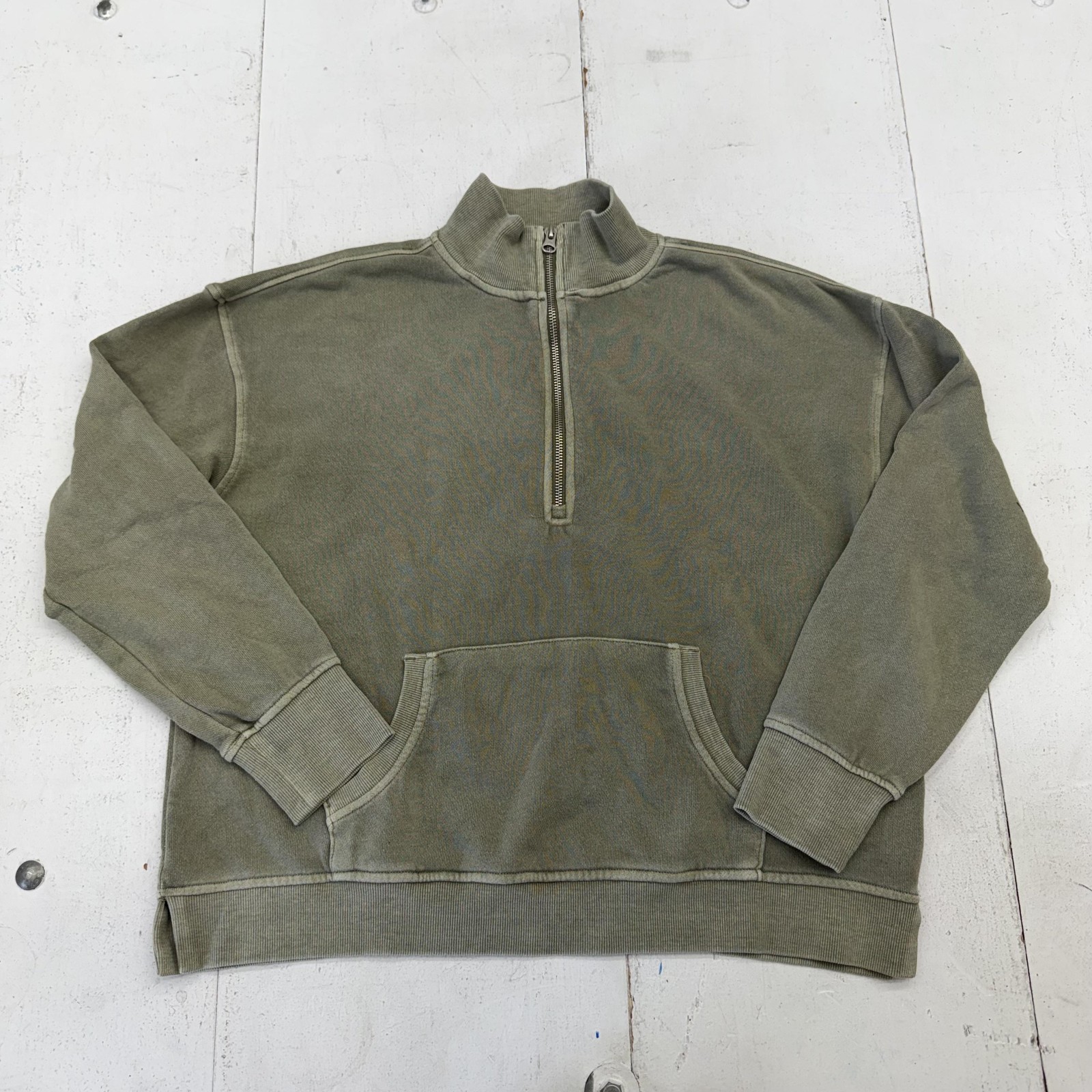 C&C California Sweatshirt Womens Large Green 1/4 Zip Pullover Kangaroo Pocket