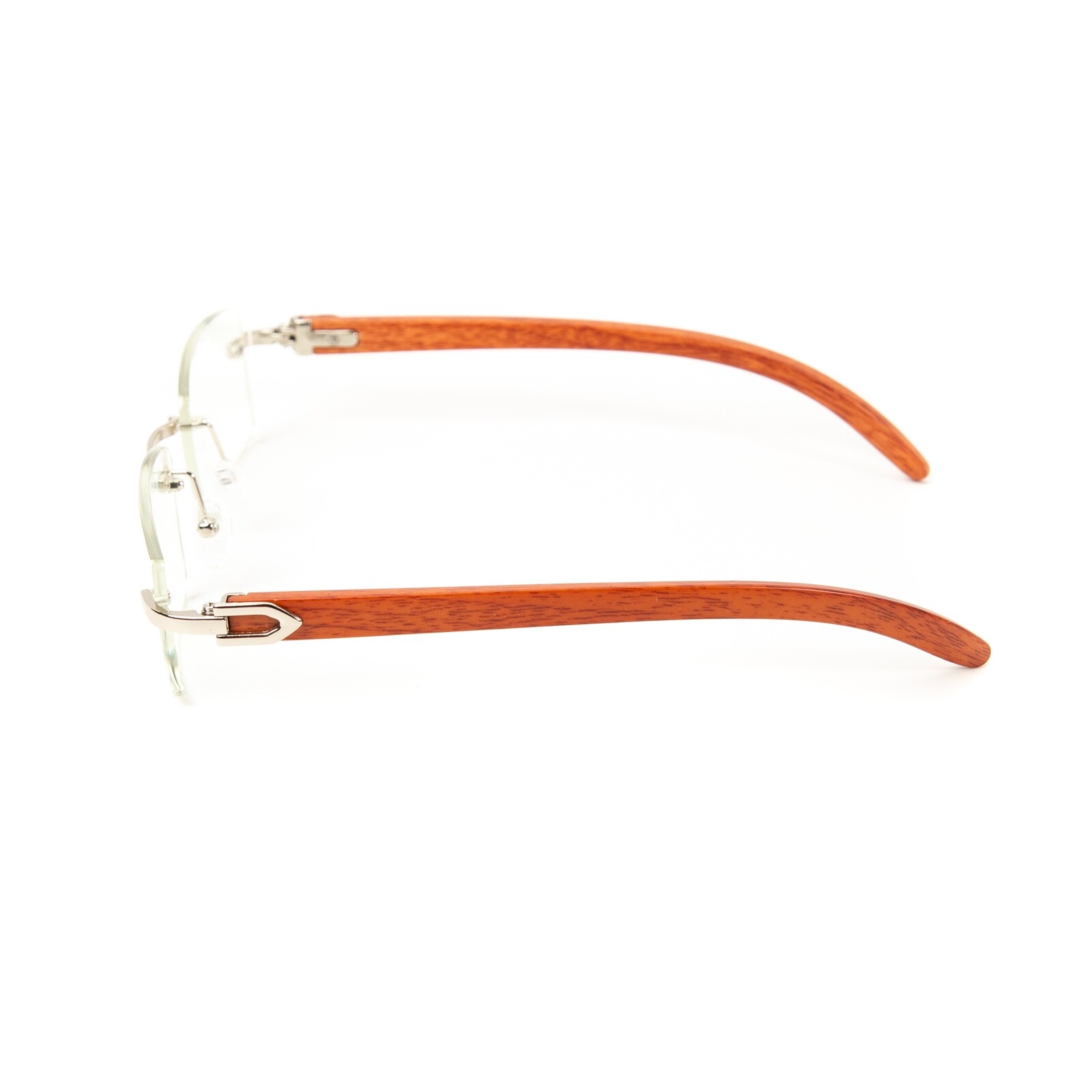 Mens Clear Rimless Woodgrain Silver Designer Frame Retro Vintage Hip Hop Glasses
