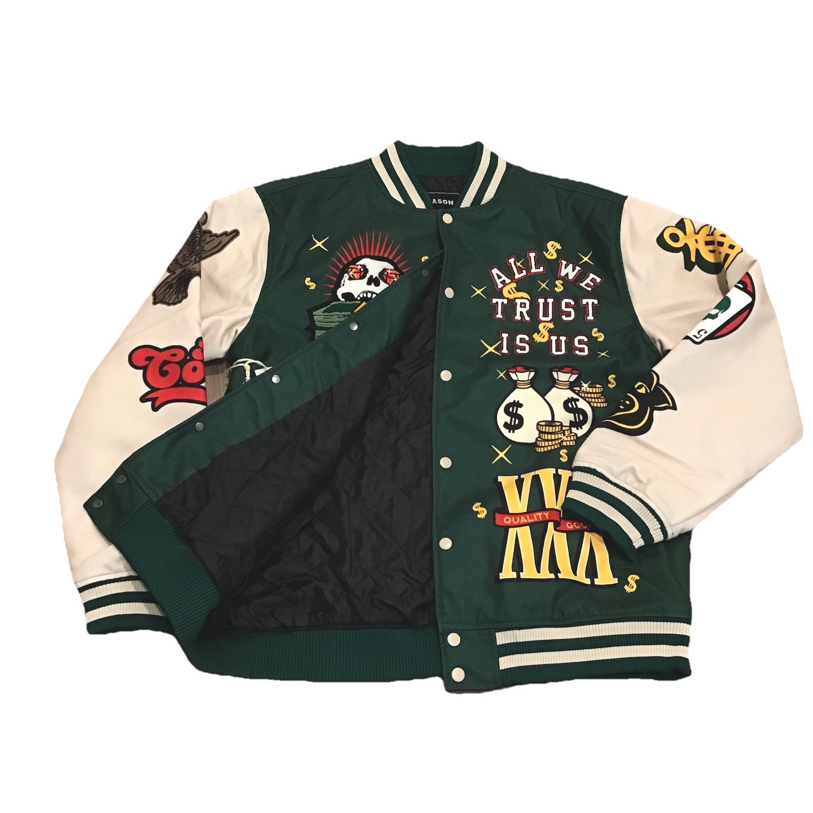 NEW! Reason Varsity Jacket, “All We trust Is US” RER5-003 GREEN Size XL