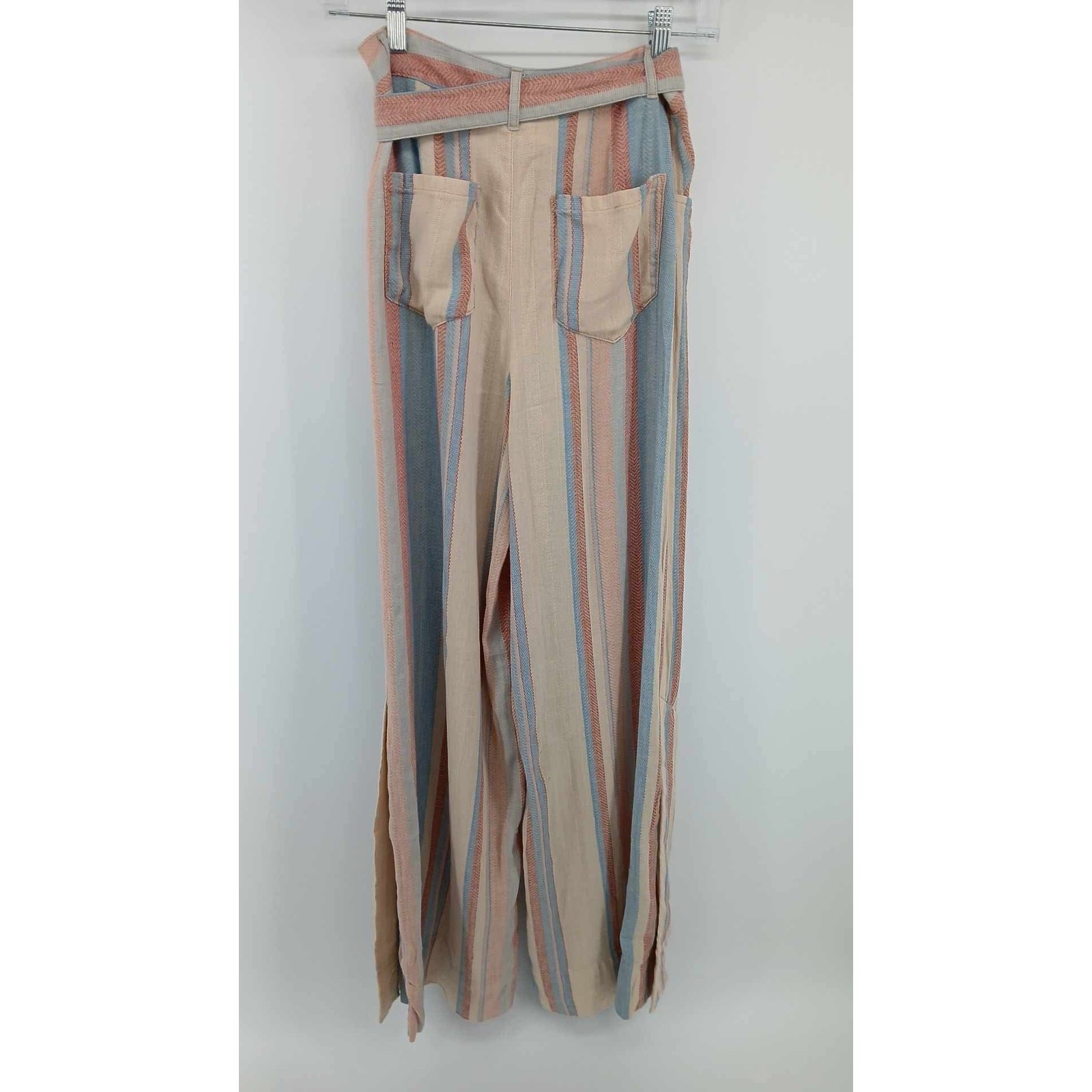 Anthropologie Linen blend wide-leg pants, striped belted design (0)