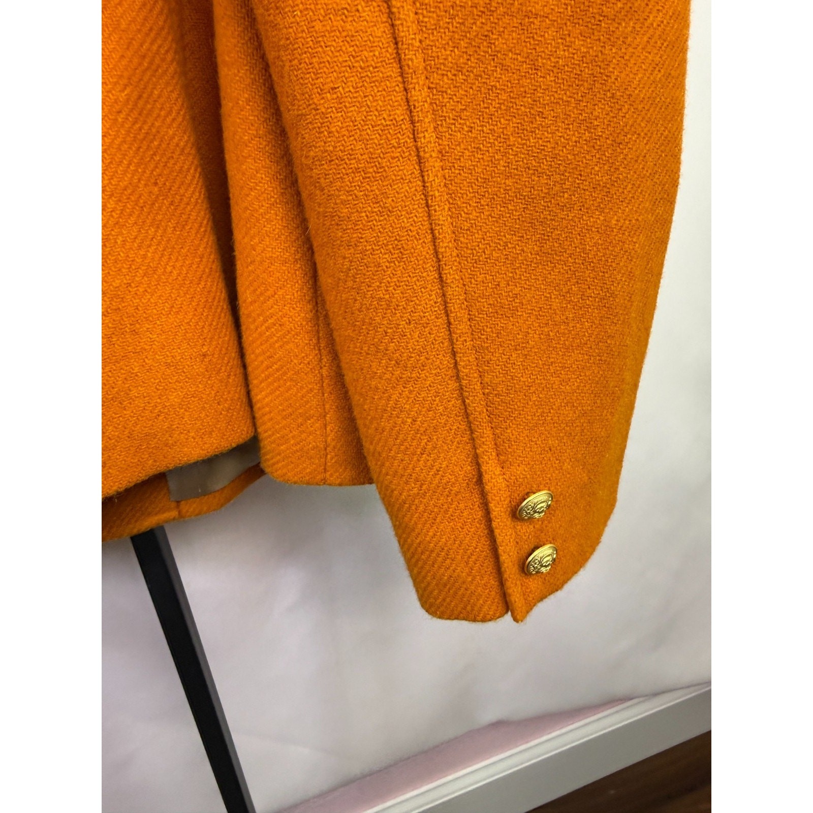 Vintage J Peterman Wool Coat Double Breasted Gold Buttons Equestrian USA 90s 14