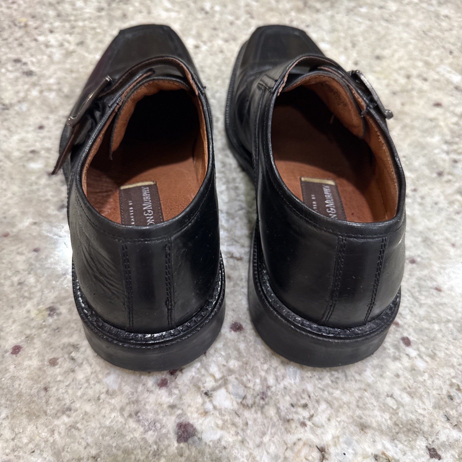 Johnston & Murphy Black Monk Buckle Dress Shoes Square Toe Loafers Mens Size 8M