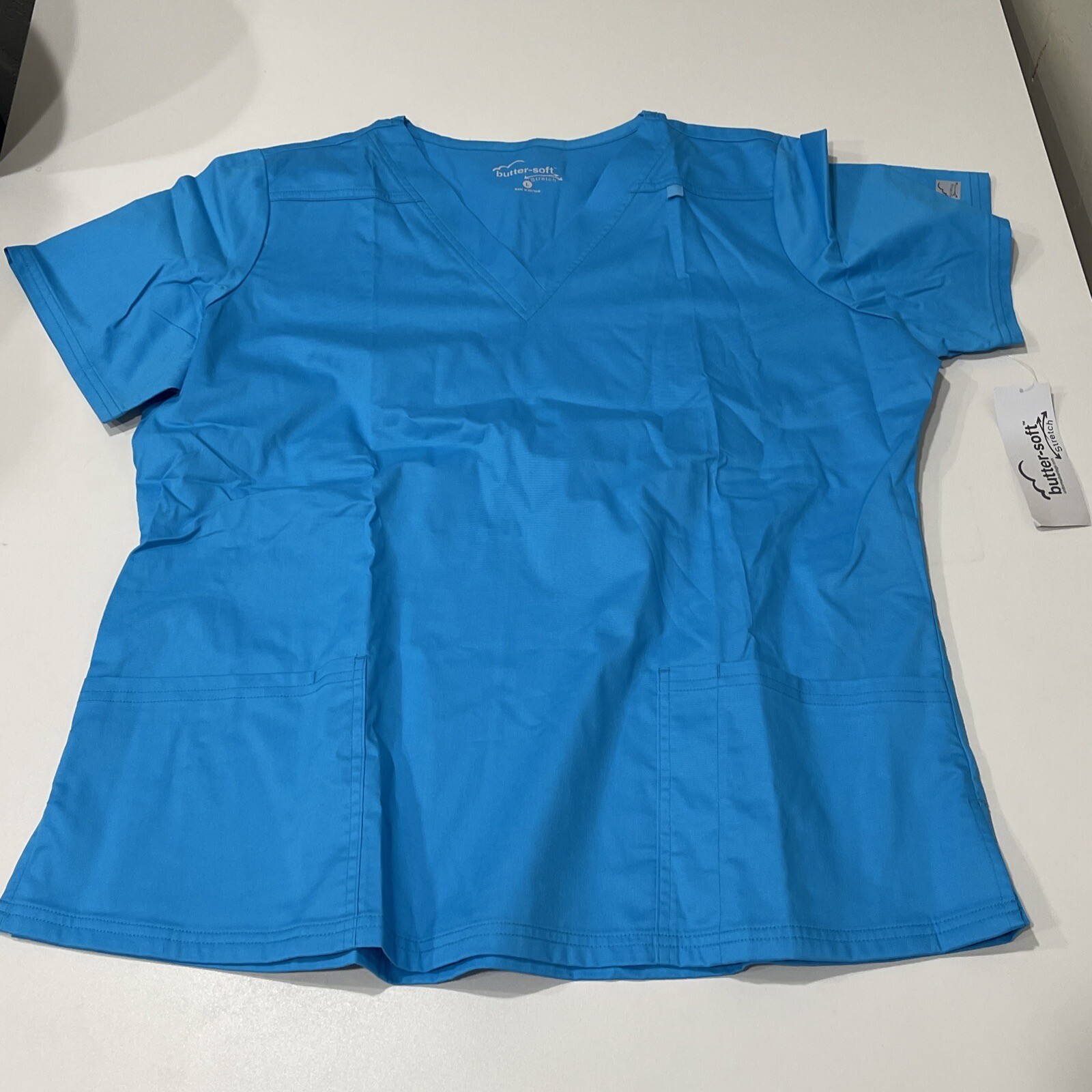 UA Butter-Soft STRETCH Women’s 5-Pocket V-Neck Scrub Top Blue Size L