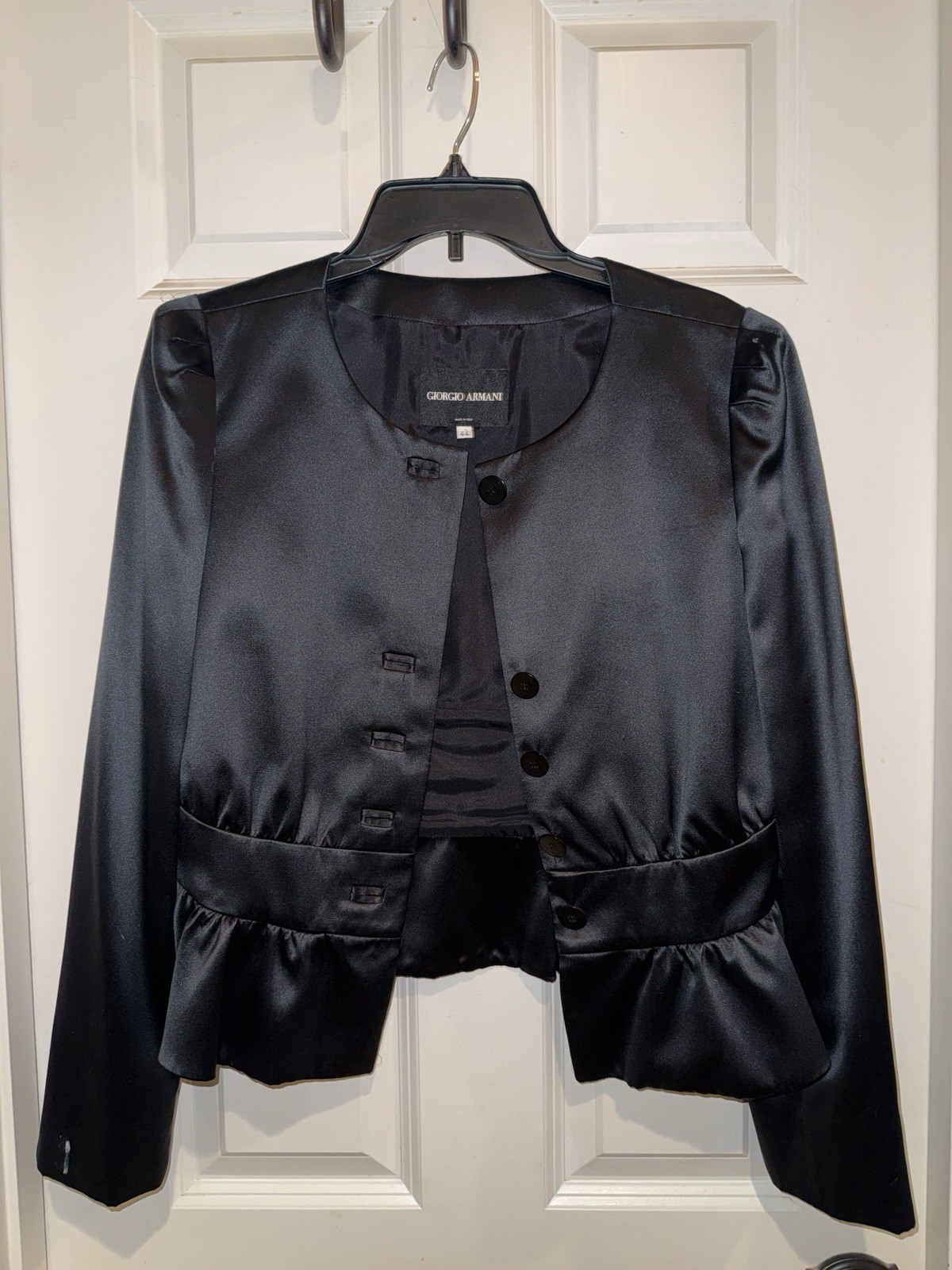 Vintage w/ original tag Giorgio Armani Women’s Black Silk Peplum Jacket size 44