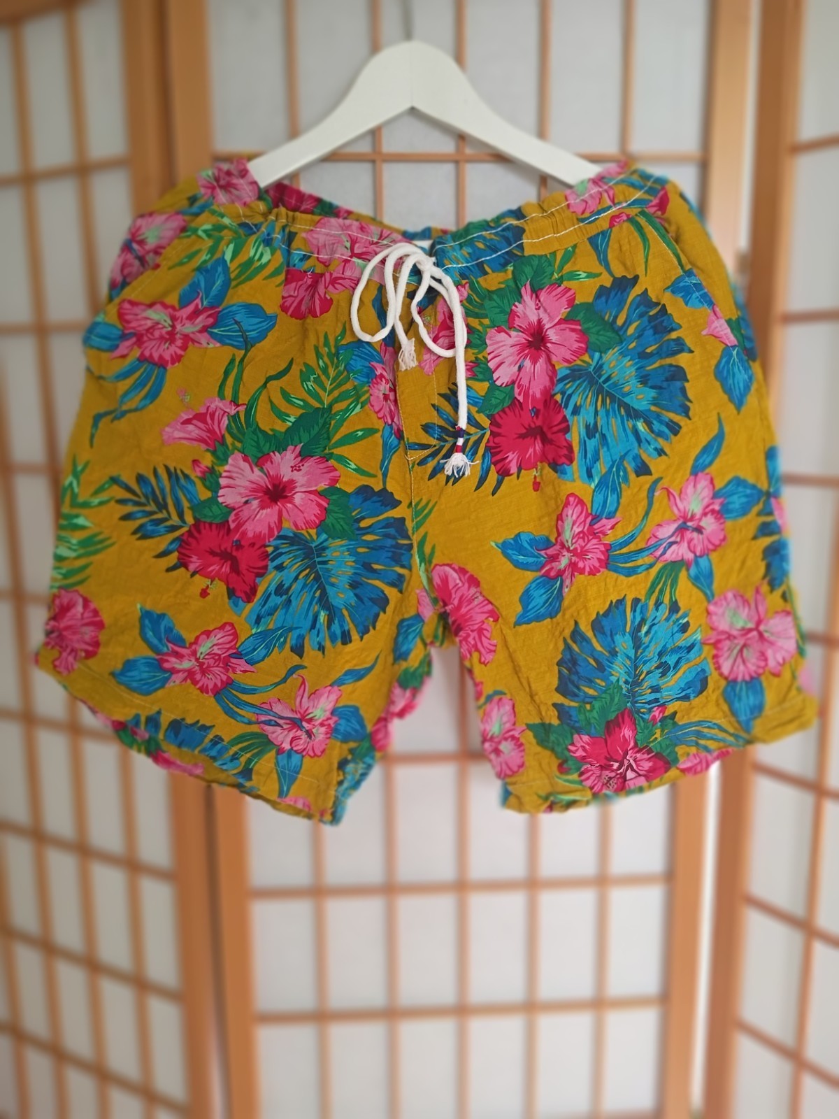 Mustard Yellow JOGAL Multi-Color Hawaiian Floral Shorts XXL