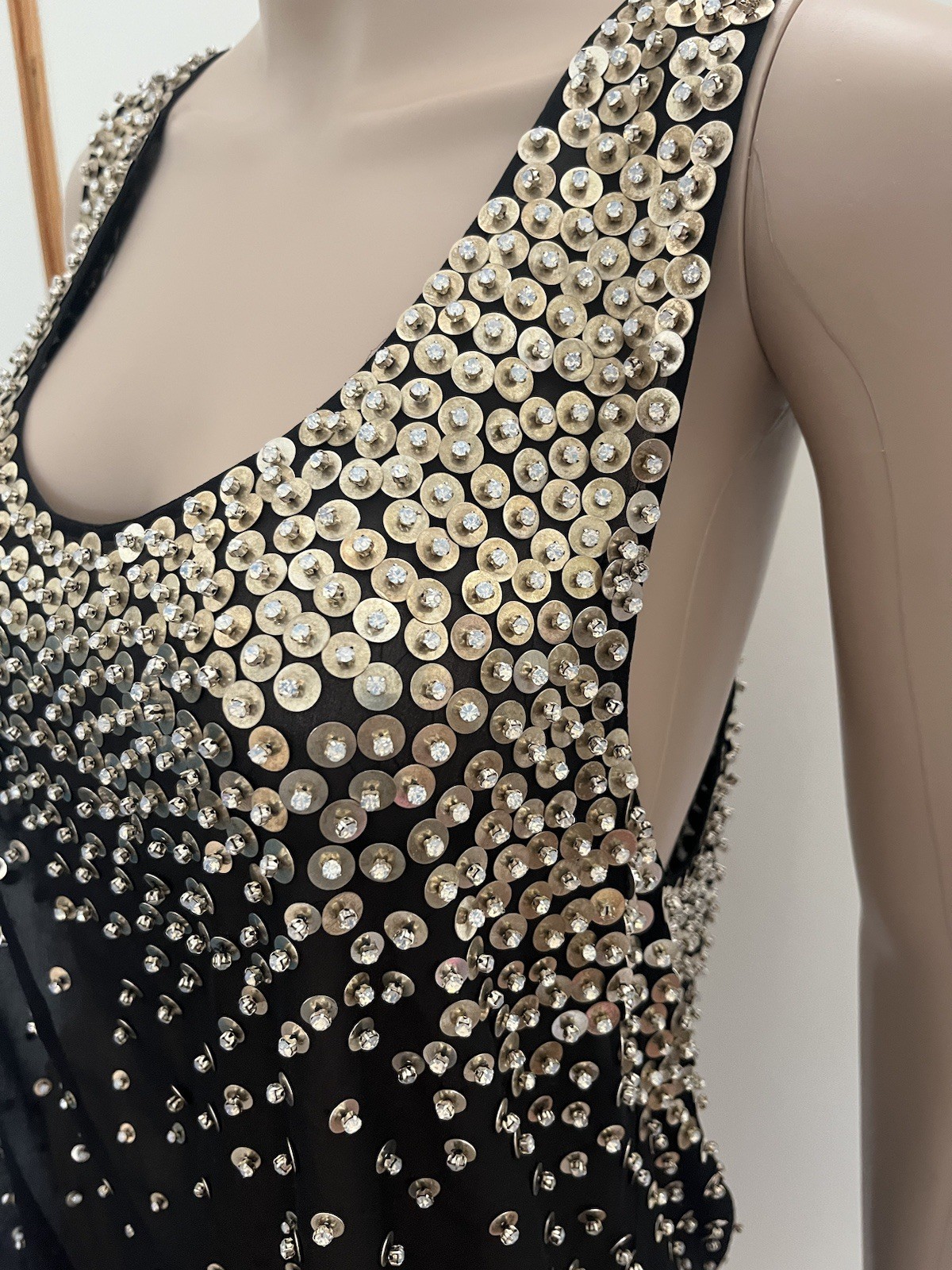 RETROFETE Marissa sequin Top Singlet Blouse Size Medium Black Silver