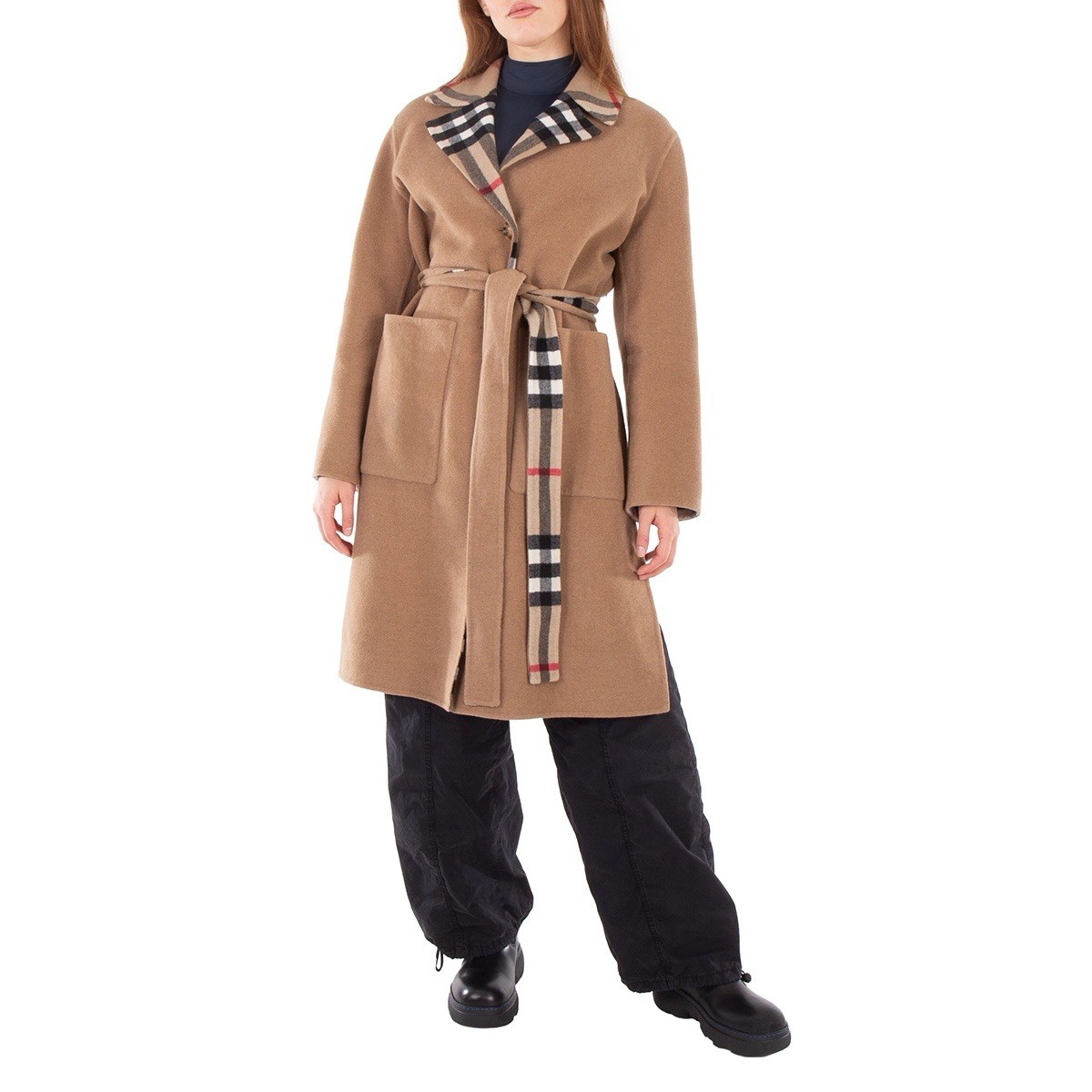 Burberry Camel Reversible Trench Coat with 100% Wool Size 2