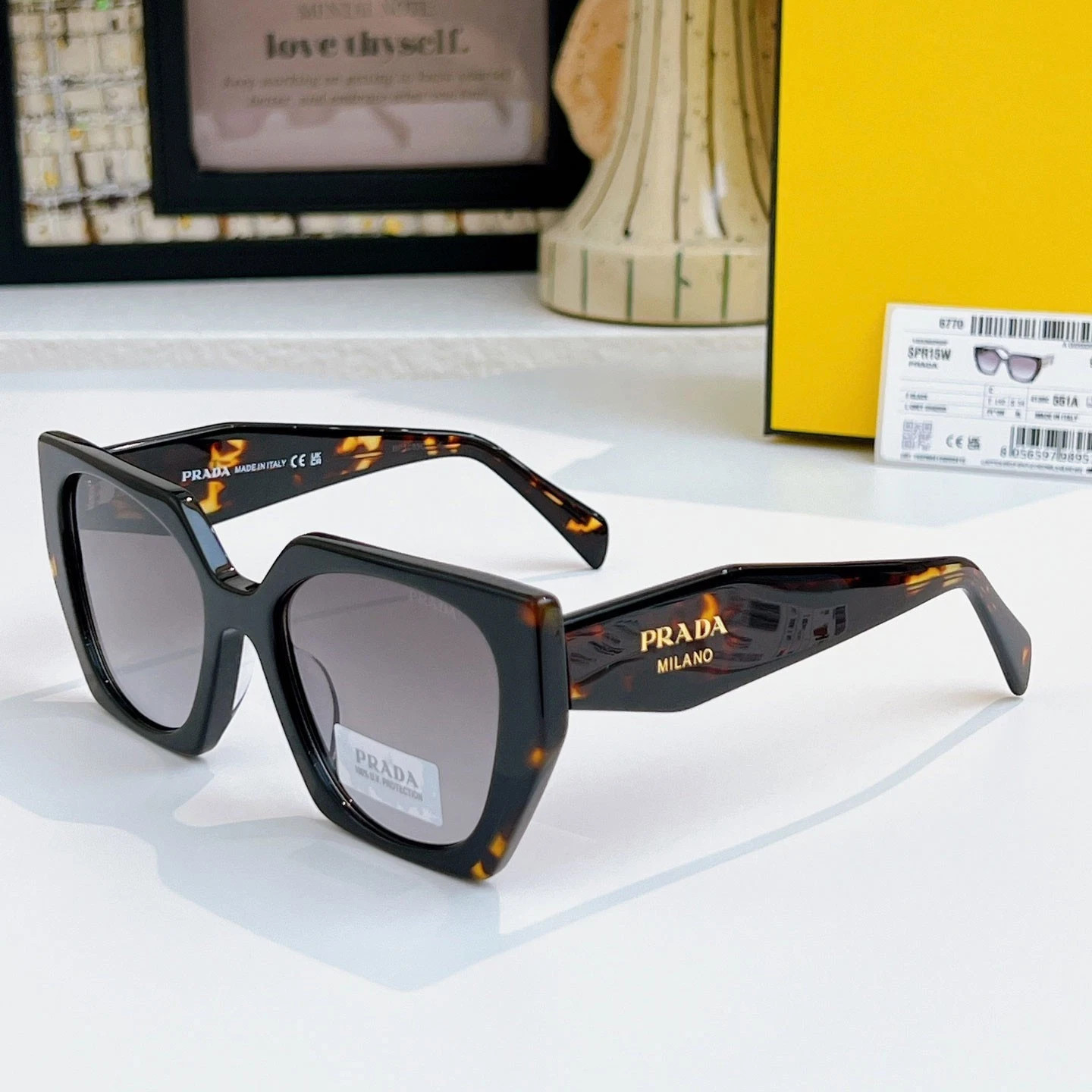 PRADA PR 15WS 3890A7 Black Tortoise Grey Gradient Women Sunglasses with Box