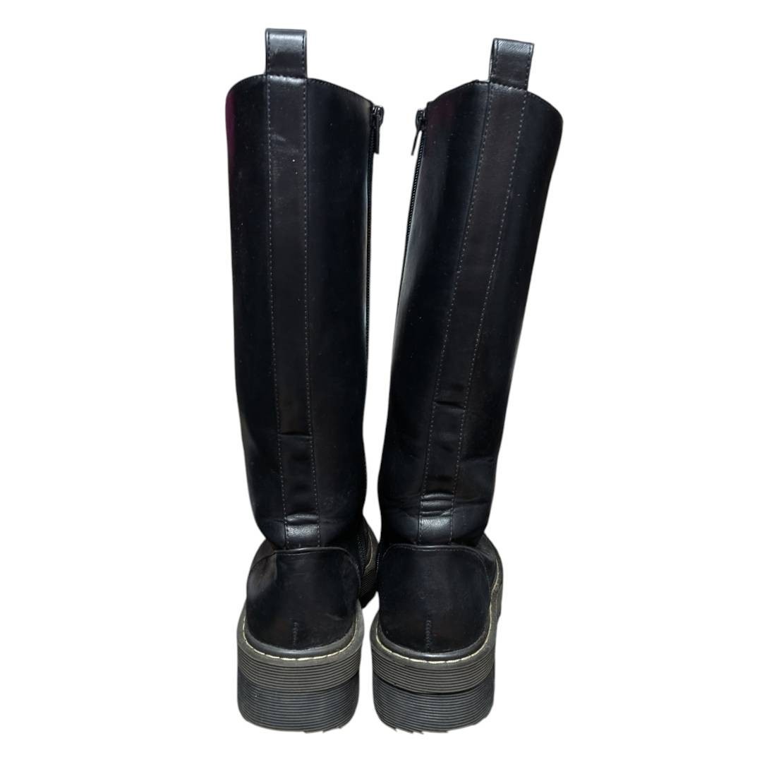 No Brand 15-Hole Platform Lace-Up Boots Side Zip Black 23.5cm Super Excellent