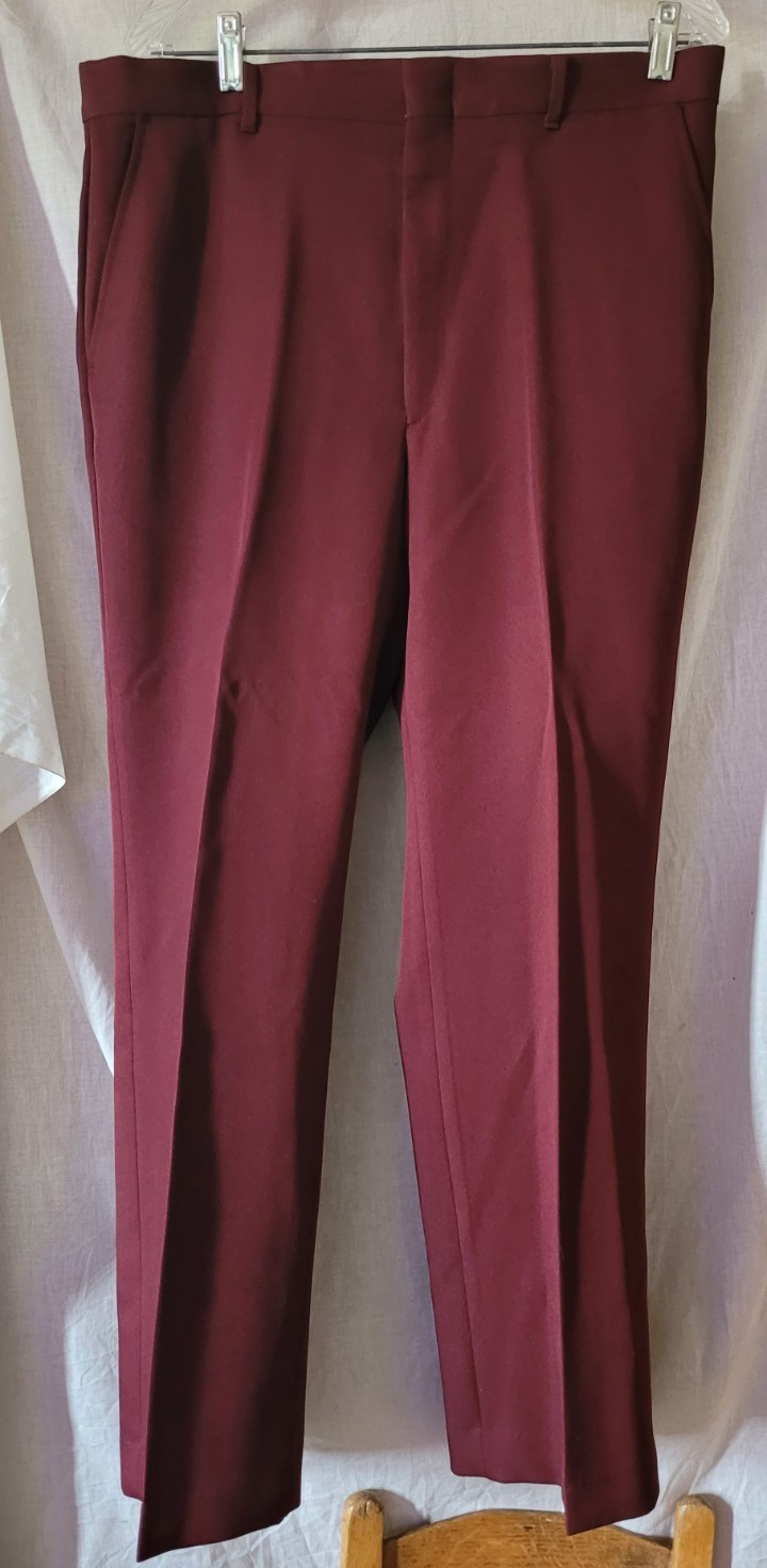 Vintage Men’s Dress Pants 41″Length 34″ Waist Burgandy Altered Zipper Button