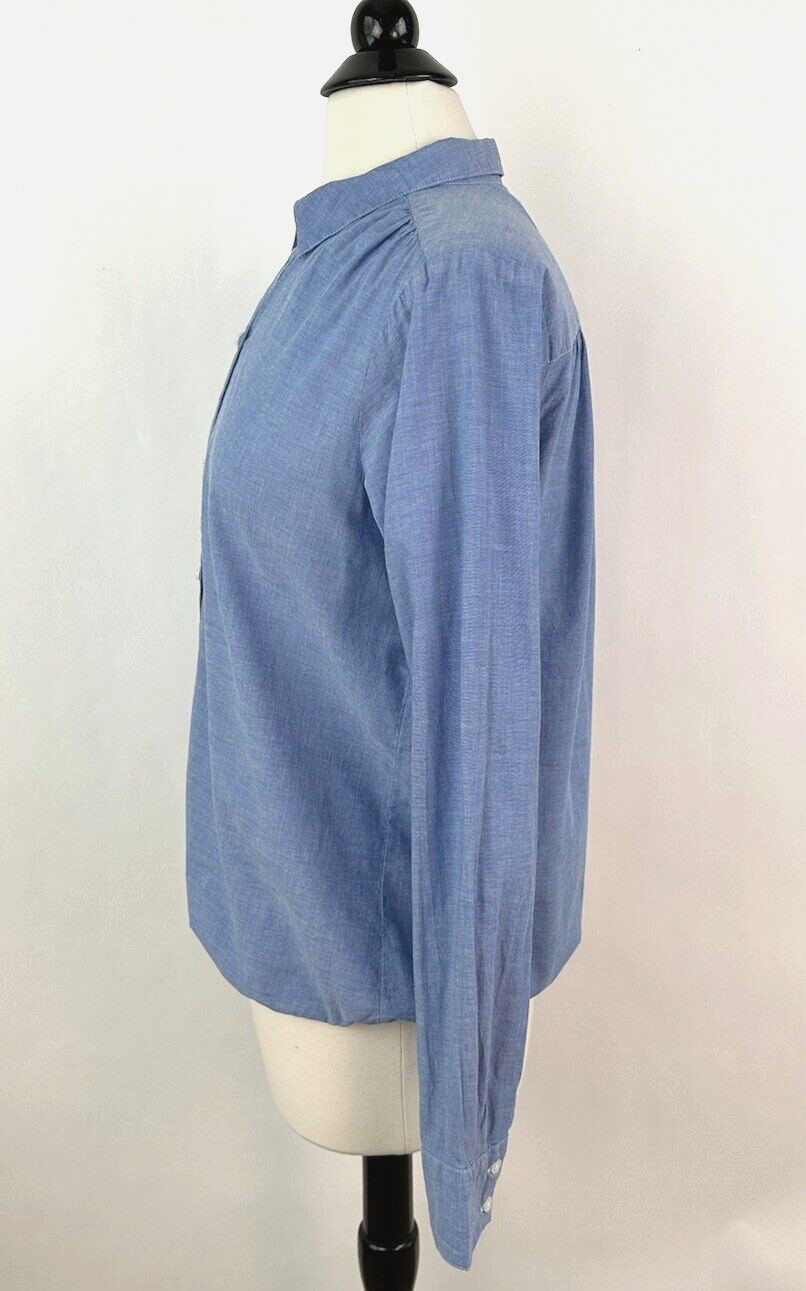 Ann Taylor LOFT Button-up Blouson Shirt MEDIUM Blue Lightweight Cotton Top