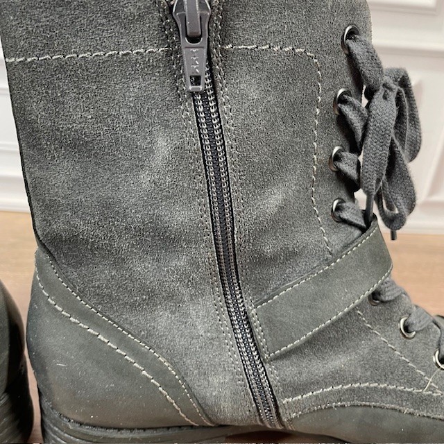 ABEO Verity Leather Combat/Moto Boots Lace Up Buckle Accent EUC Gray Size 9.5N