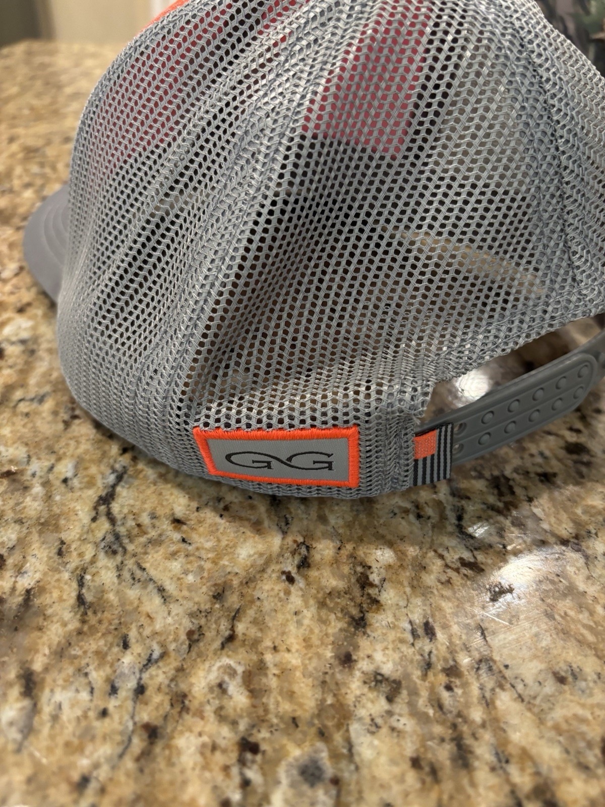 Orange Gray Trucker Hat, Mesh Back Adjustable, Unisex Adults One Size