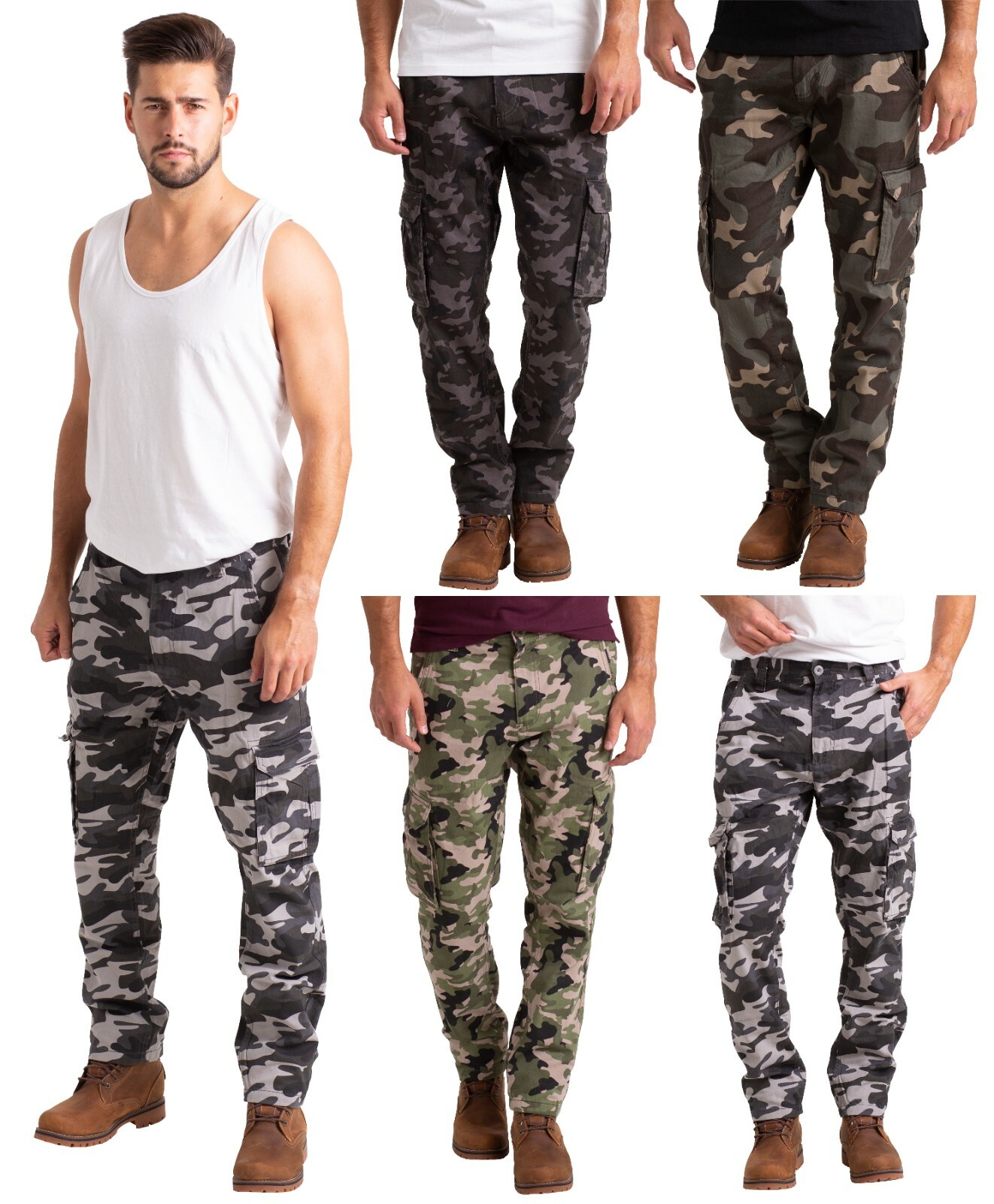 Mens Army Cargo Combat Camouflage Trouser 100%Cotton Pant Straight Leg Work wear