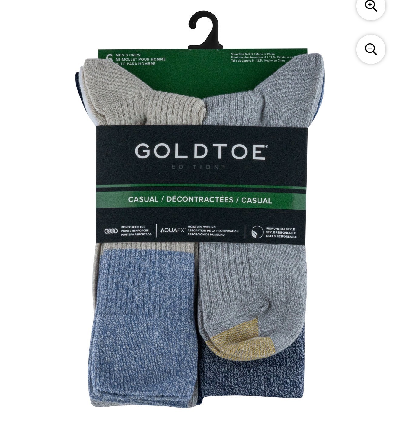 Gold Toe Edition Men’s 6 Pair Casual Crew Socks Assorted Colors Moisture Wicking