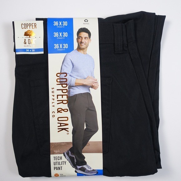 Copper and Oak Supply Co Mens 36×30 Black Straight Fit Tech Utility Pants