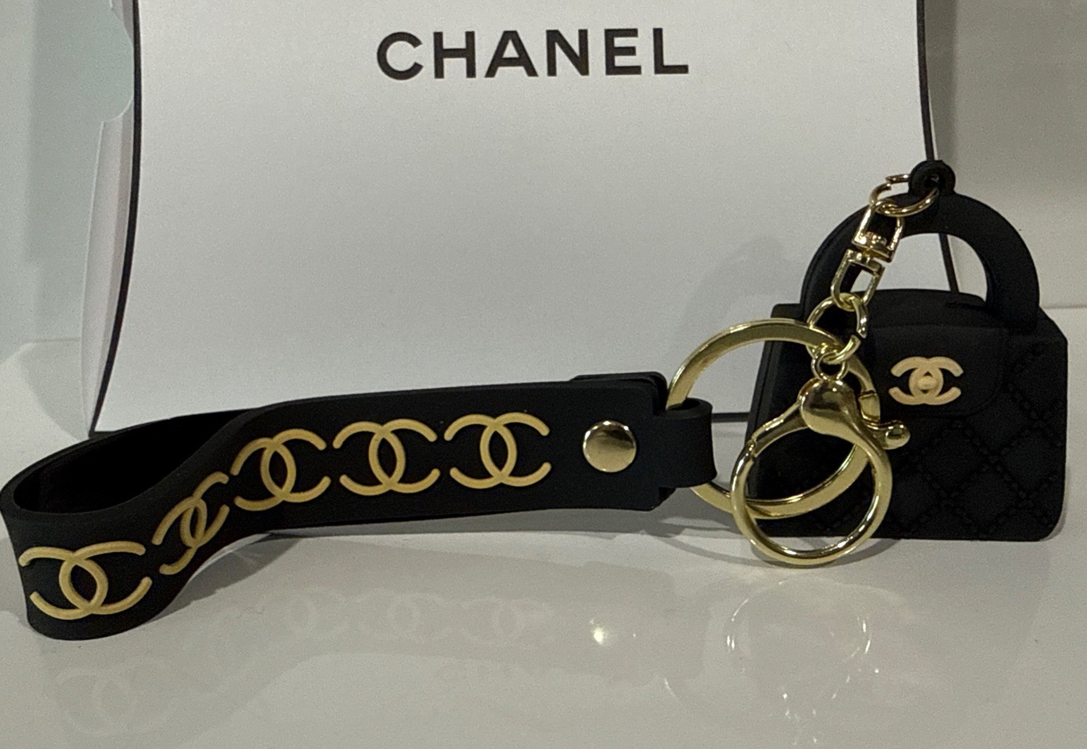 CHANEL VIP Novelty Gift Mini Bag Charm Keychain Quilted Black Gold Rare