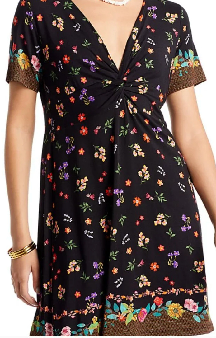 Johnny Was Knee Length BLACK Floral dress, Size Large. Excellent condition.