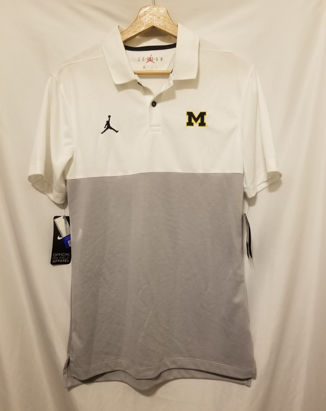Jordan NIKE UM Wolverines Football Performance Polo Men XS White Gray BQ9288-101