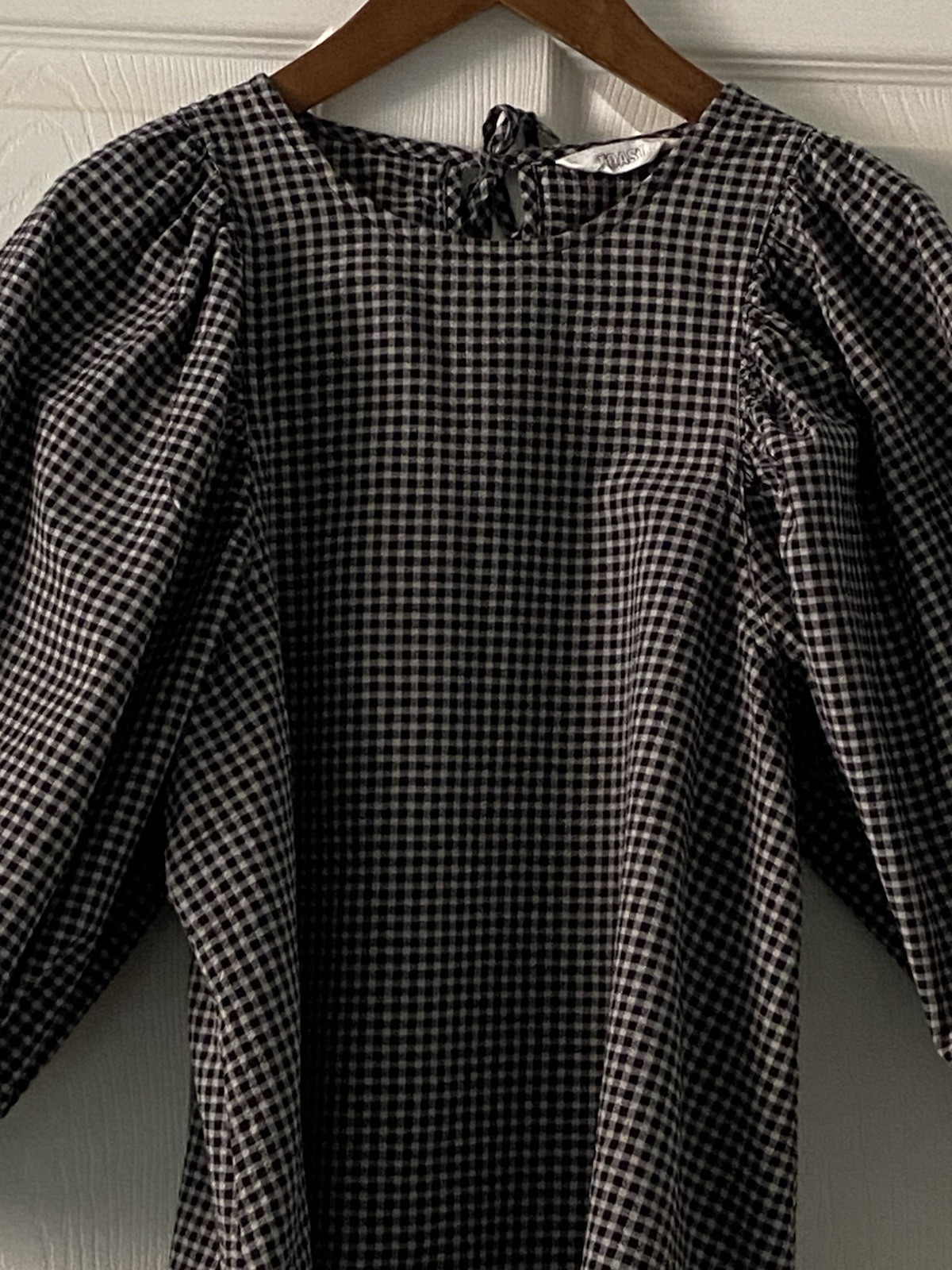 TOAST Black & White Gingham Cotton Round Neck Balloon Sleeve Blouse Size 6