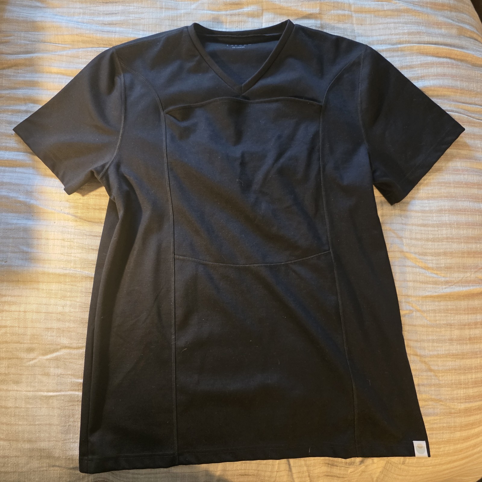 LALABU Men’s Black Solid T-Shirt 2XL Regular V-Neck Short Sleeve