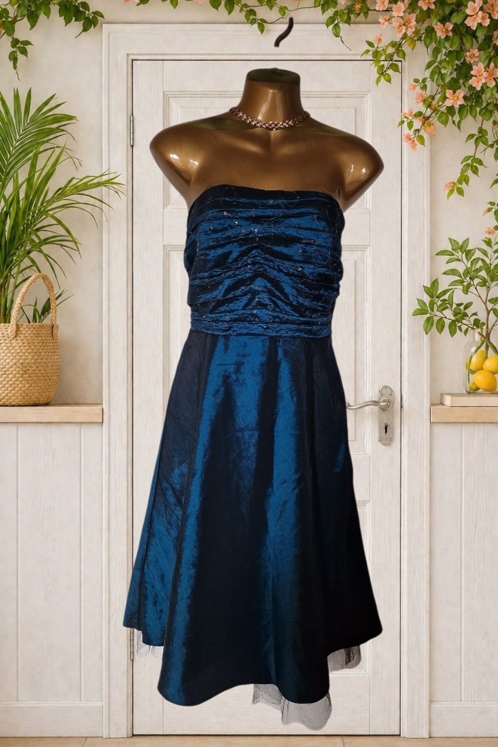 Ariella 10uk Navy Blue Strapless Sequin Prom Cocktail Party Fit Flare Dress