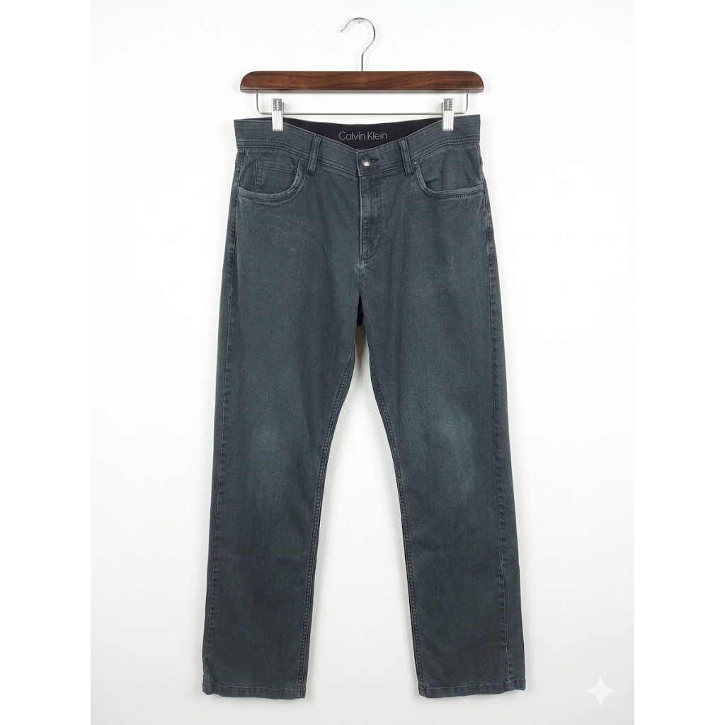 Calvin Klein Mens Jeans W34 x L32 Casual Straight Leg Dark Gray Wash Soft Denim