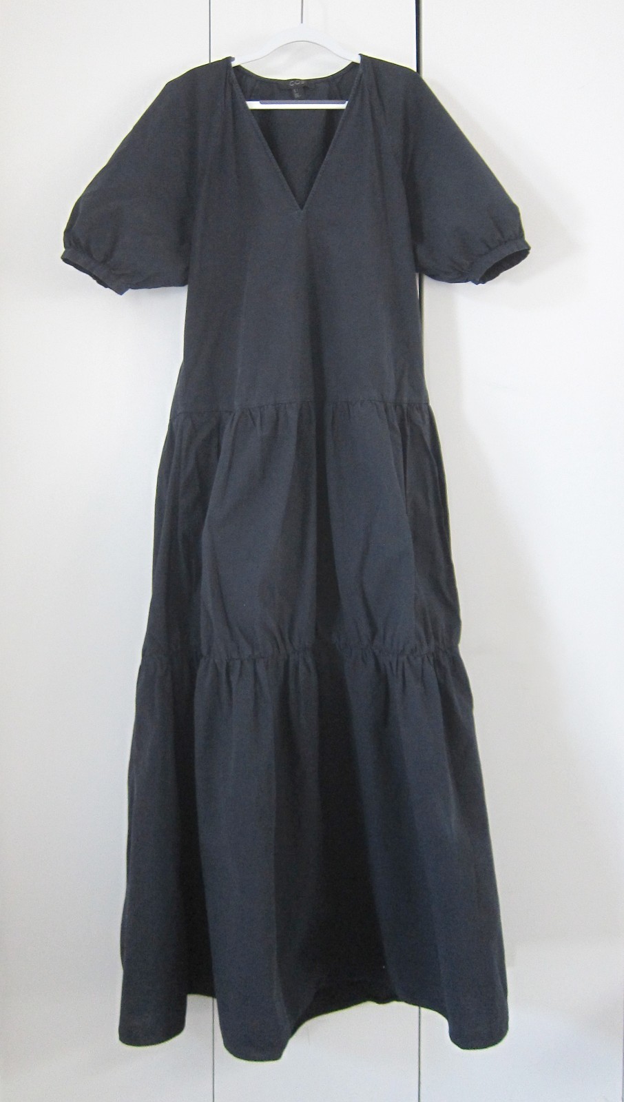 COS cotton maxi dress size 2 preowned tiered puff sleeve v-neck minimal boho