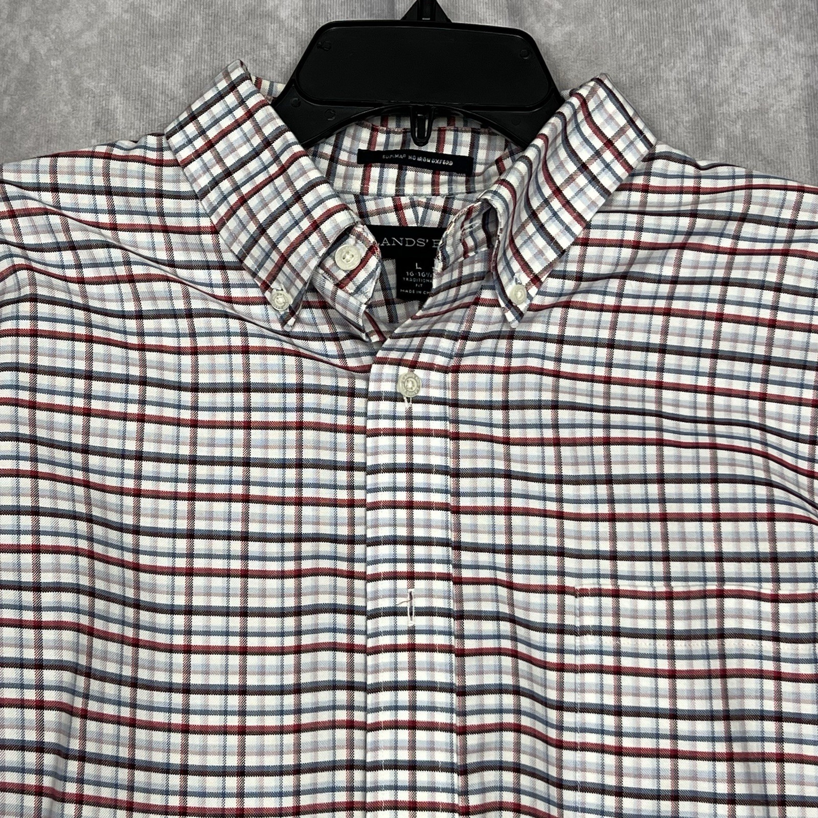 Lands’ End Men’s Shirt XXL Plaid 100% Supima Cotton No-Iron L/S Button Up Casual