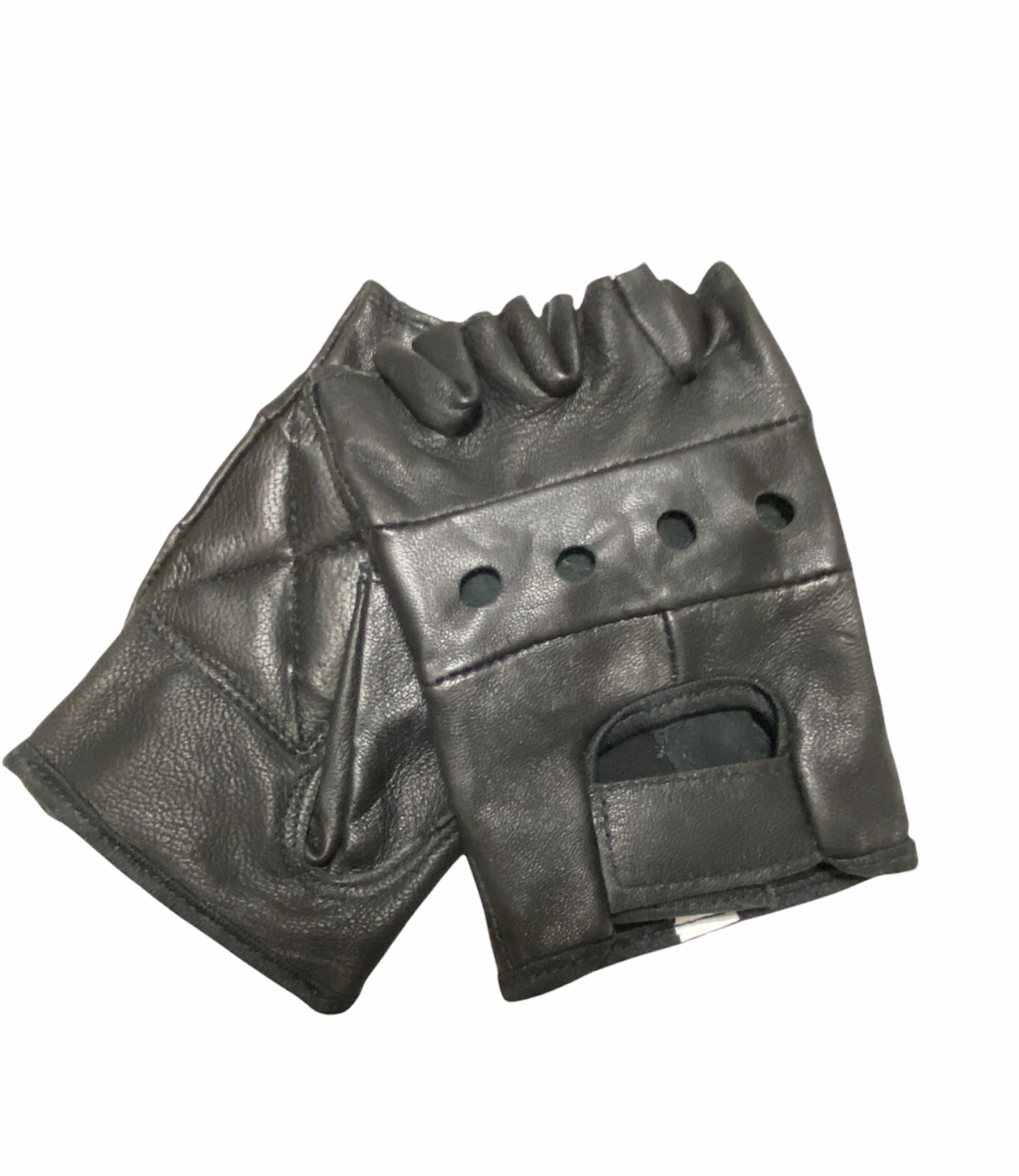 Top Grain Leather Half Finger Gloves, Padded Palm, Hook and Loop Closure