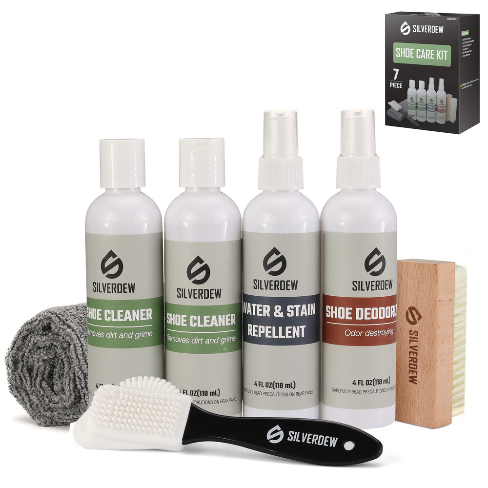 7PIECE Shoe Cleaning Kit w/2 Bottles Shoe Cleaner 2 Brushes Deodorizer Protector