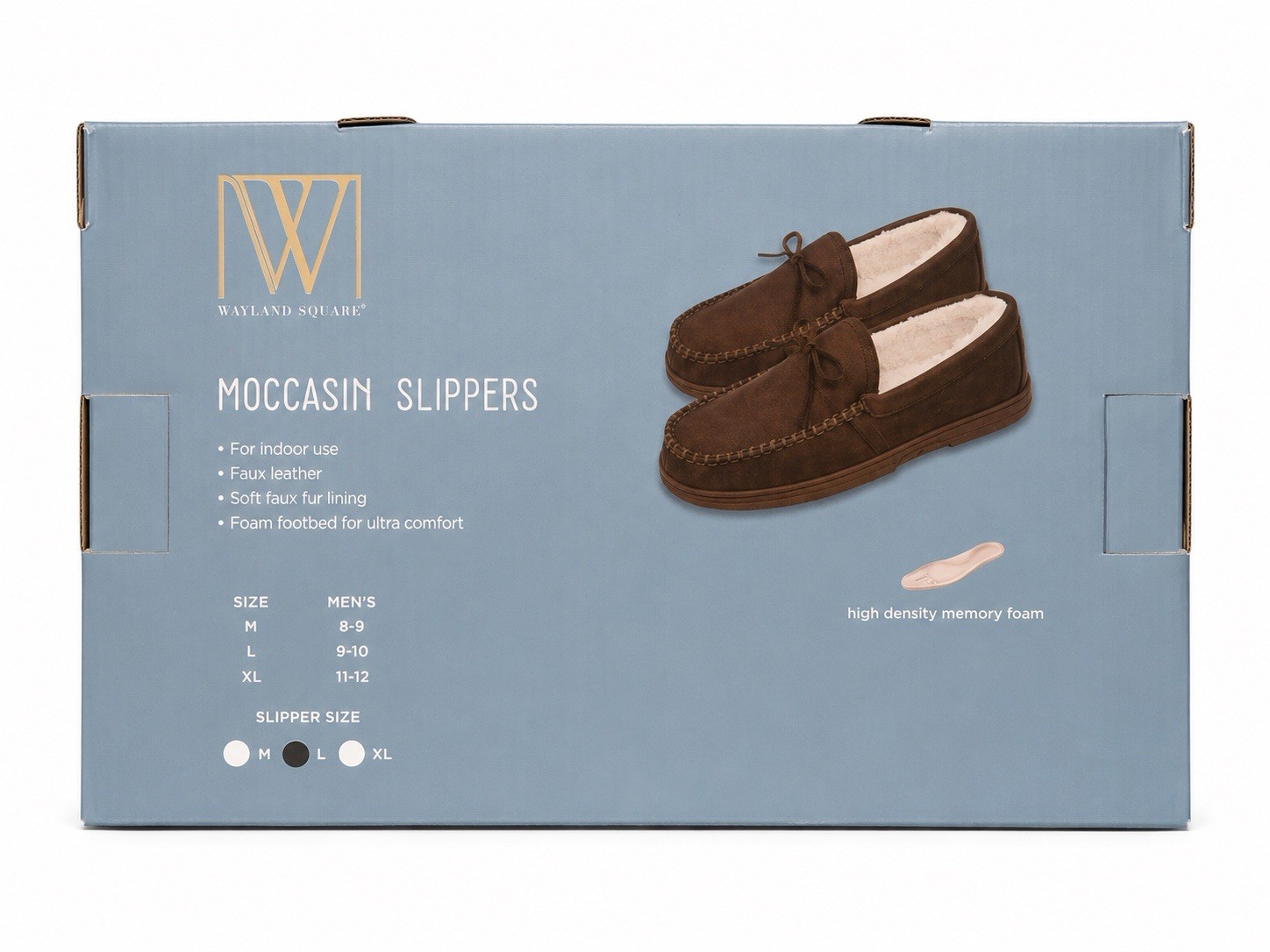 Wayland Square Men’s Moccasin Slippers Size L 9-10 Brown Faux Leather