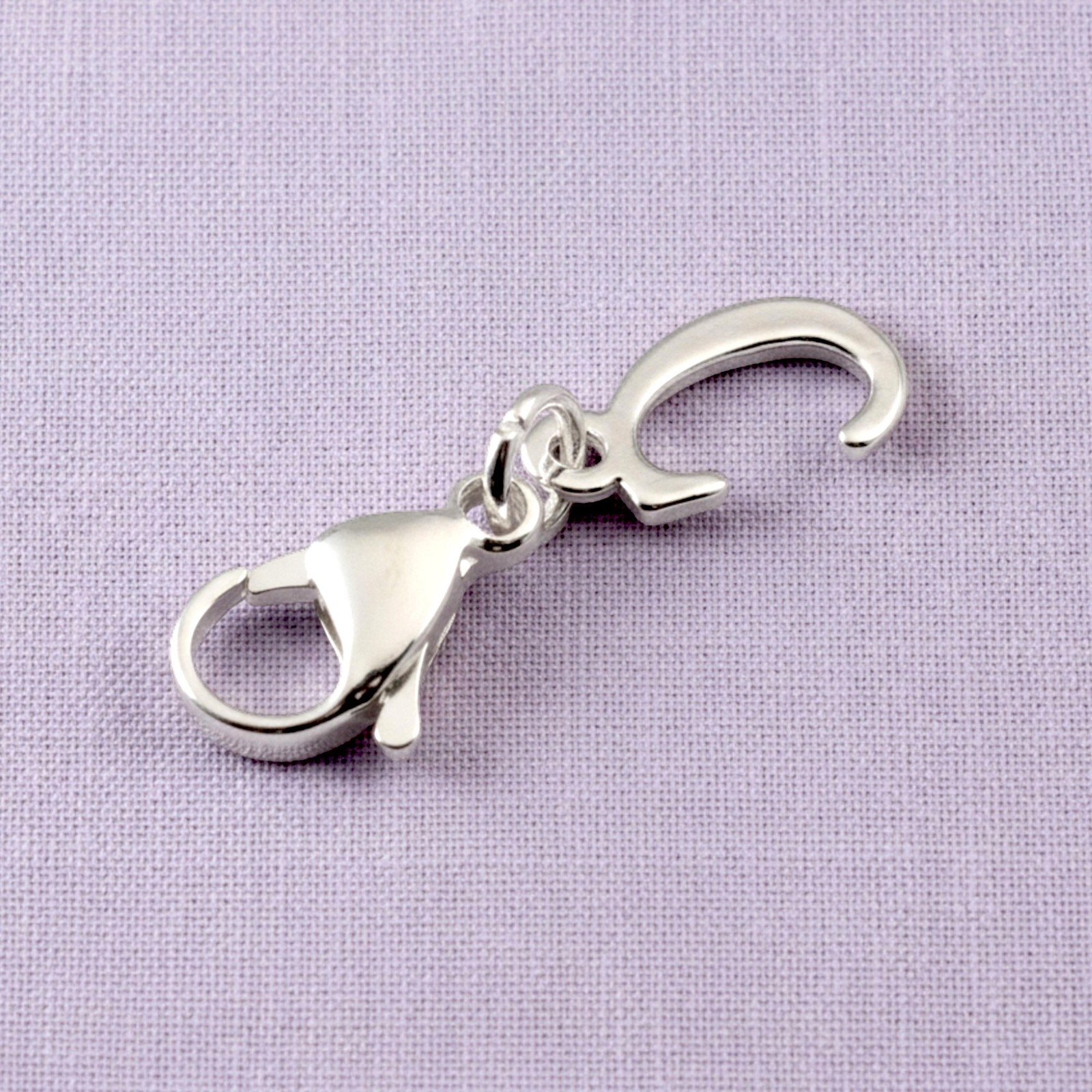 Silver Letter “C” Clip On Charm, Cursive Script Initial Dangle + Lobster Clasp