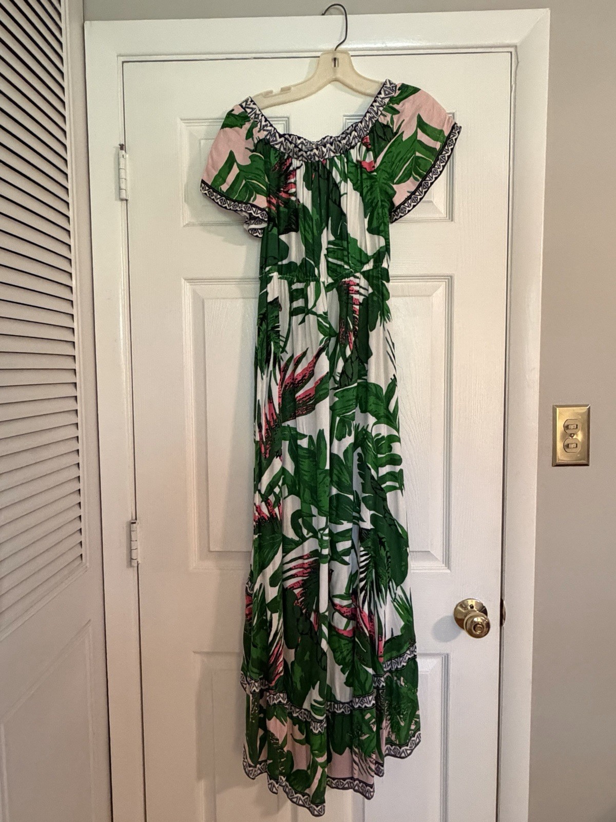 Flying Tomato Dress Tropical Print Off Shoulder Ruffle Hi-Lo Hem Midi Size Lg