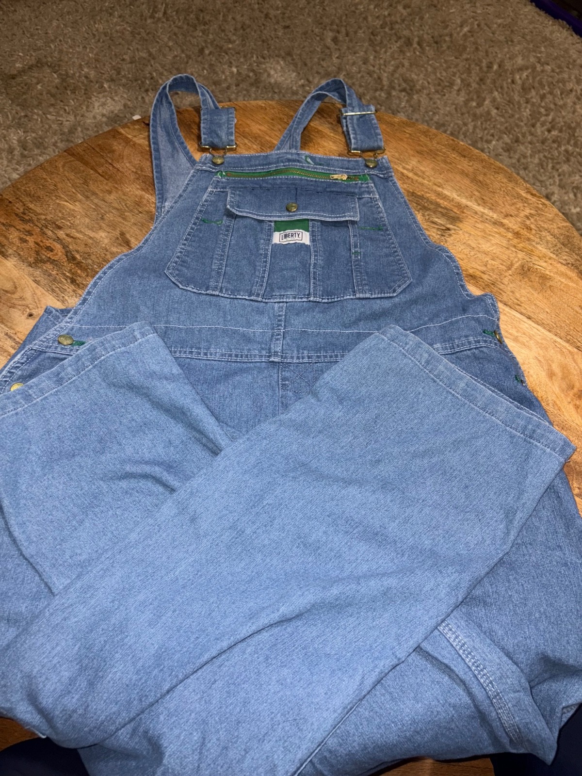Liberty Overalls Mens XL Blue Denim Bib Relaxed Stretch Straight Leg Workwear