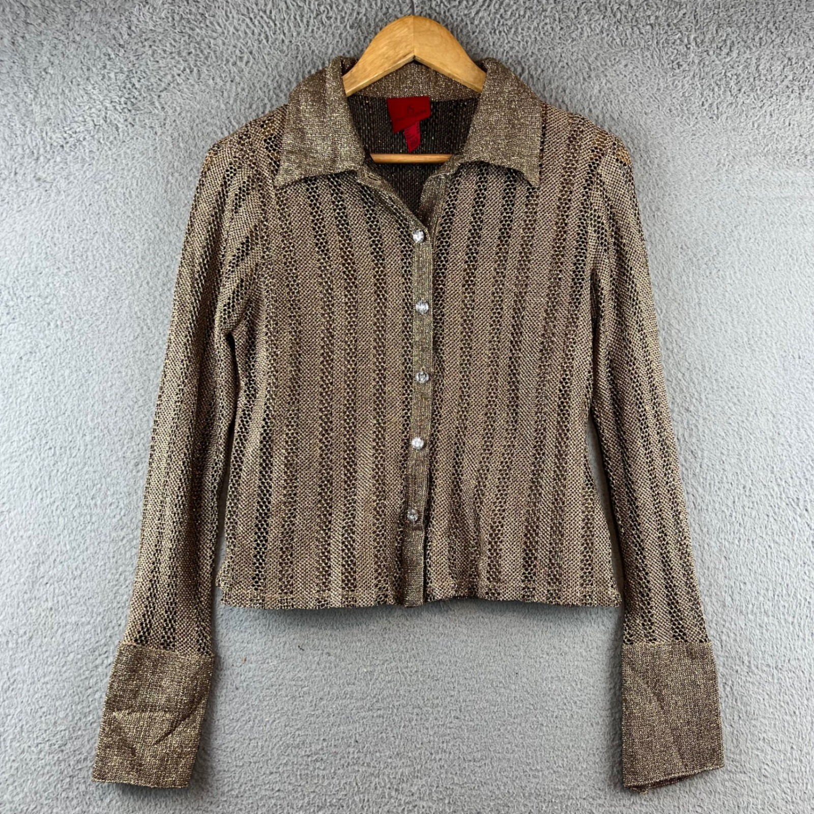 JS Collections Petite Gold Metallic Knit 2 Piece Set Rhinestone Shirt Tank 8