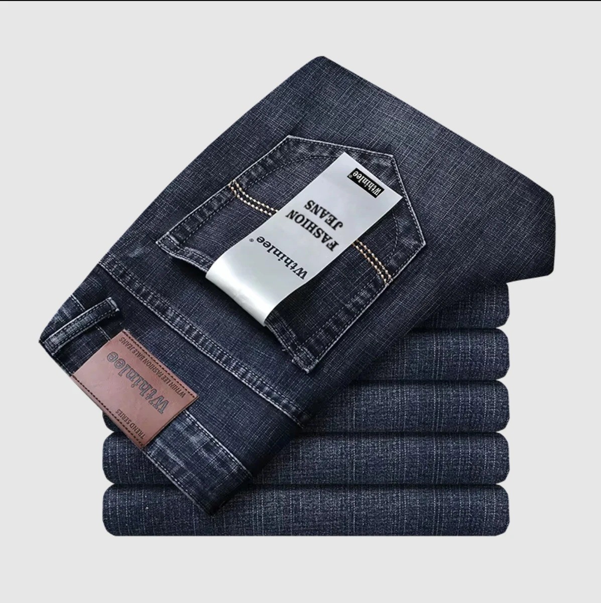 Men’s Straight Leg Jeans Stretch Denim Business Casual Slim Fit Trousers Solid