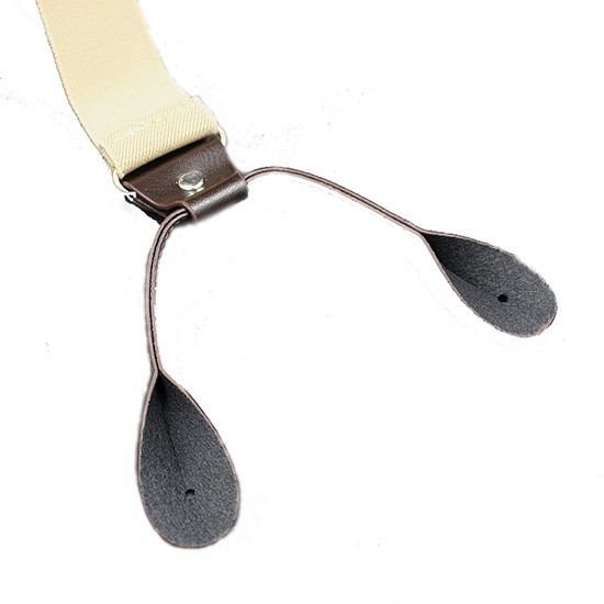 6 Button Holes Link Men’s Suspenders Beige Color 24-43″ Adjustable Length 1.37″W