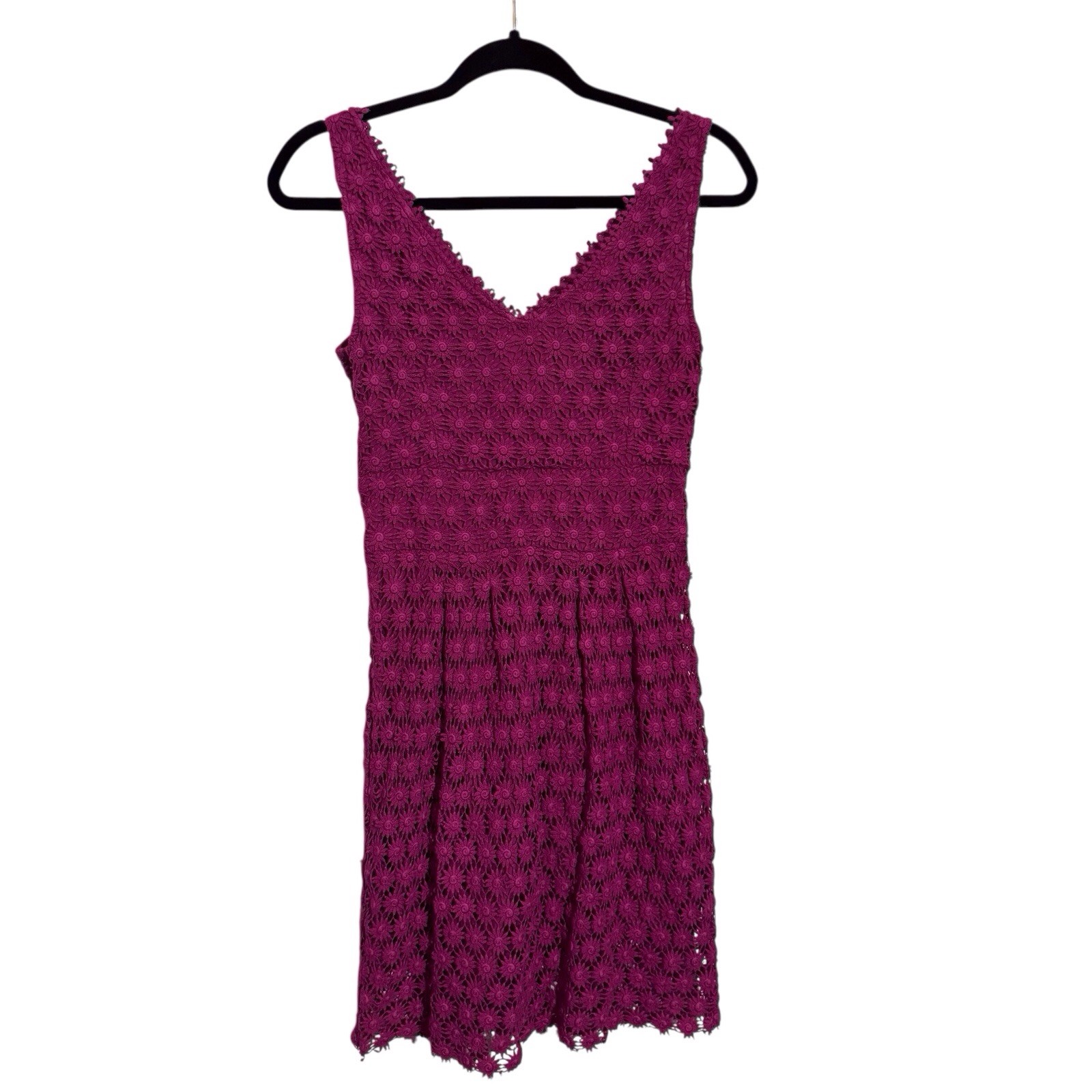 Yoana Baraschi SZ 2 Purple Crochet Floral Fit And Flare Dress Crochet Cocktail