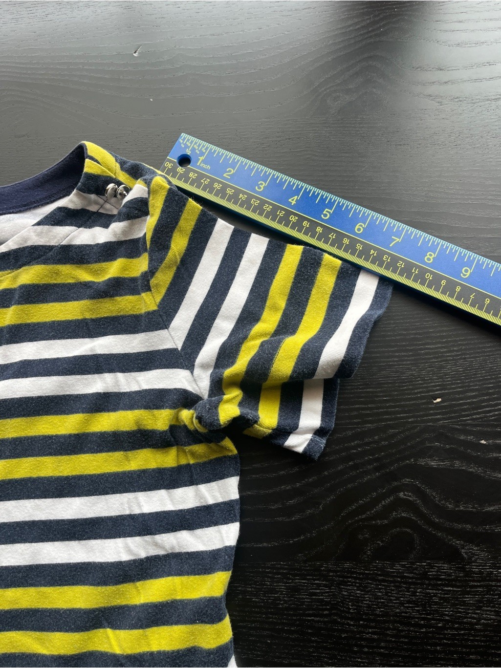 Croft & Barrow Stretchy Size M Navy & Lime Green Striped Boatneck Top