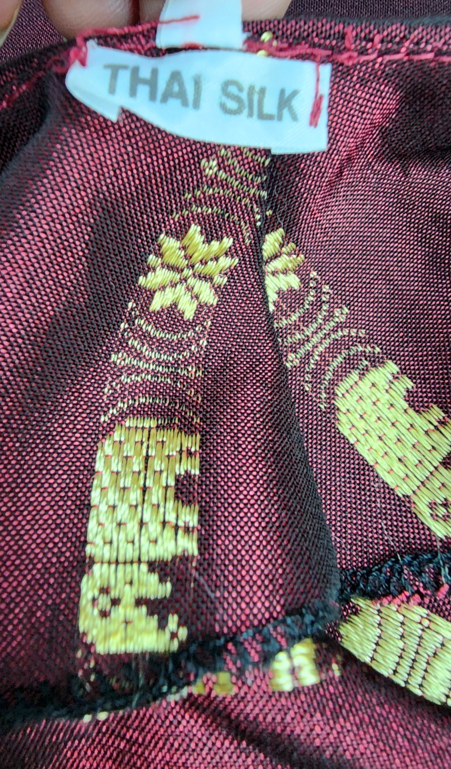 Thai Silk Blouse Top Embroidery Elephants Burgundy Gold Boho Bollywood Tribal L