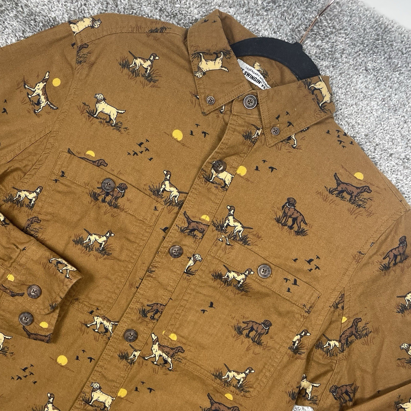 Duluth Trading Shirt Mens S Free Swingin Flannel All Over Dog Print 100% Cotton