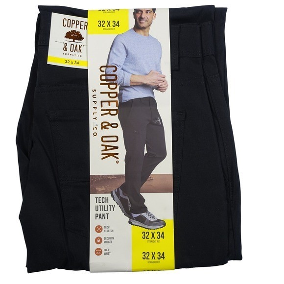 Copper and Oak Supply Co Mens 32×34 Black Straight Fit Tech Utility Pants