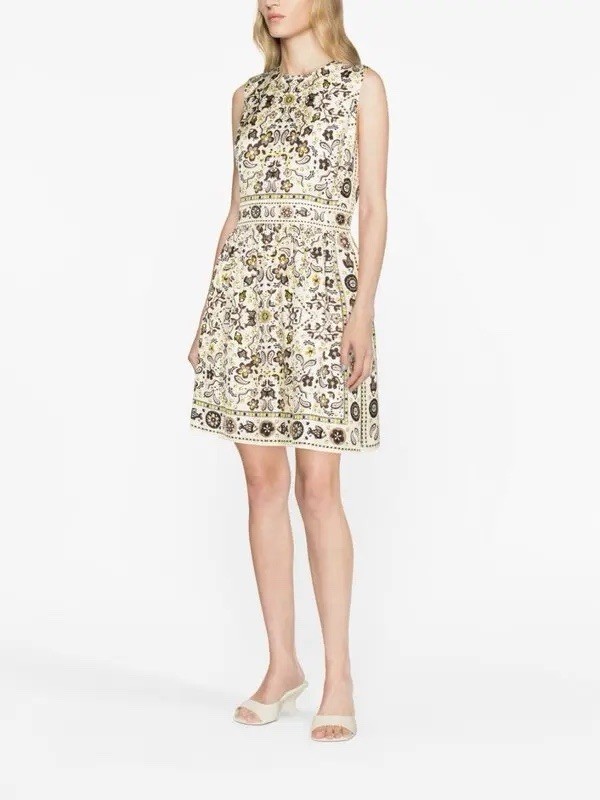 Tory Burch Pisces Dream Print Silk Dress Ivory Floral Luxury Designer Size 8