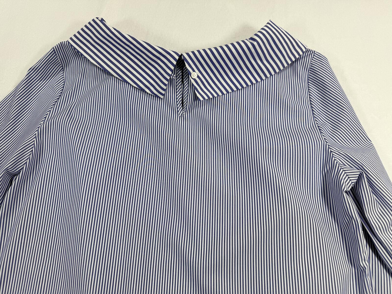 Talbots Blue White Striped Boat Neck Blouse Size Small 3/4 Sleeve Cotton